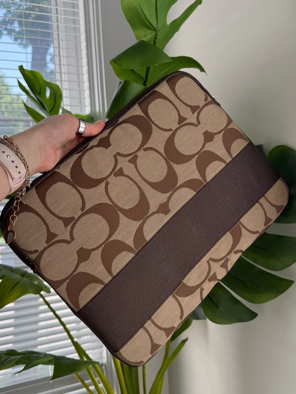 Coach Tan and Brown Signature Laptop Sleeve